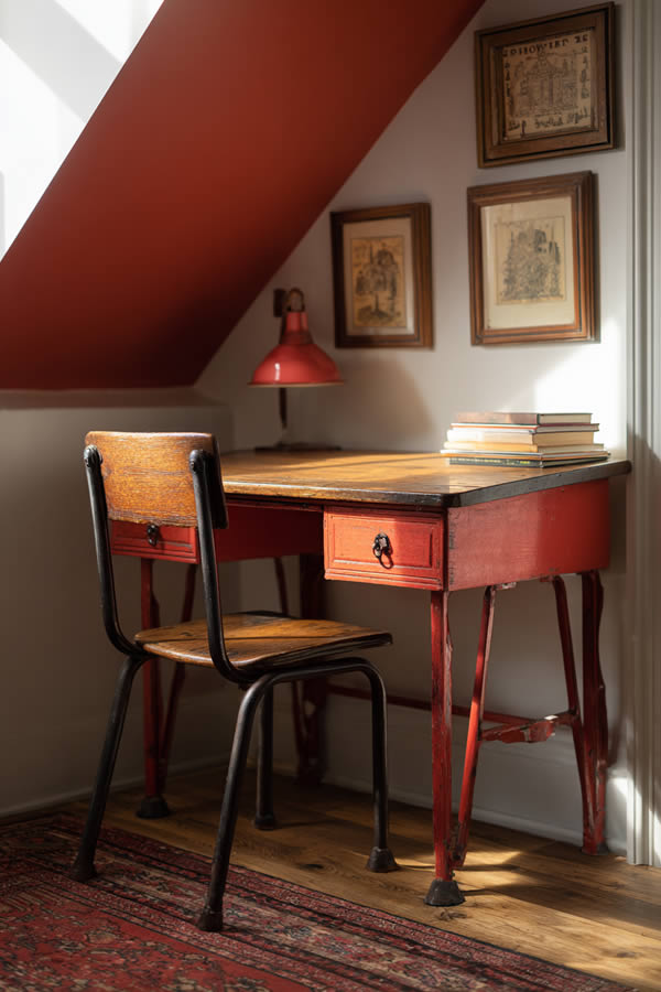 An Antique School Desk Used In An Attic Home Office An Antique School Desk Used In An Attic Home Office