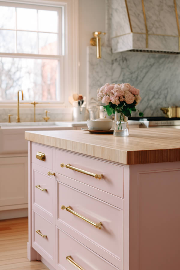 Blush Pink Kitchen Island Charm