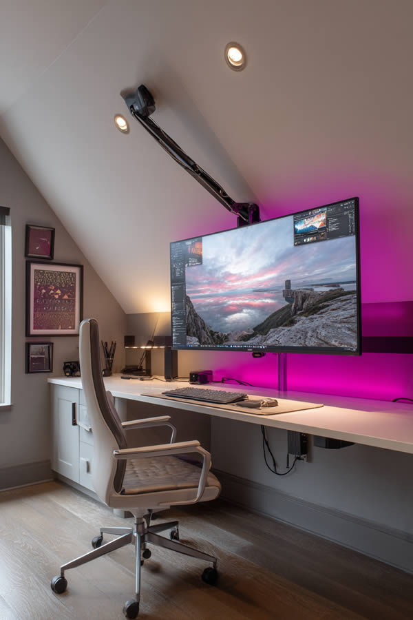 Ceiling-Mounted Monitor Arm For Attic Office Ceiling-Mounted Monitor Arm For Attic Office