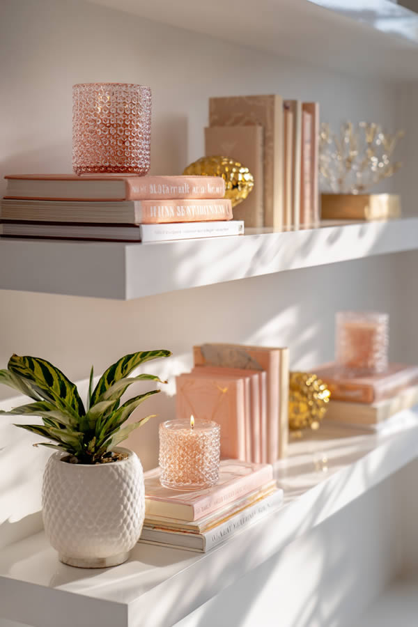 Cute White Floating Shelves With Display Items Cute White Floating Shelves With Display Items