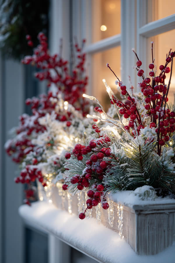 Faux Snow Window Box Arrangement