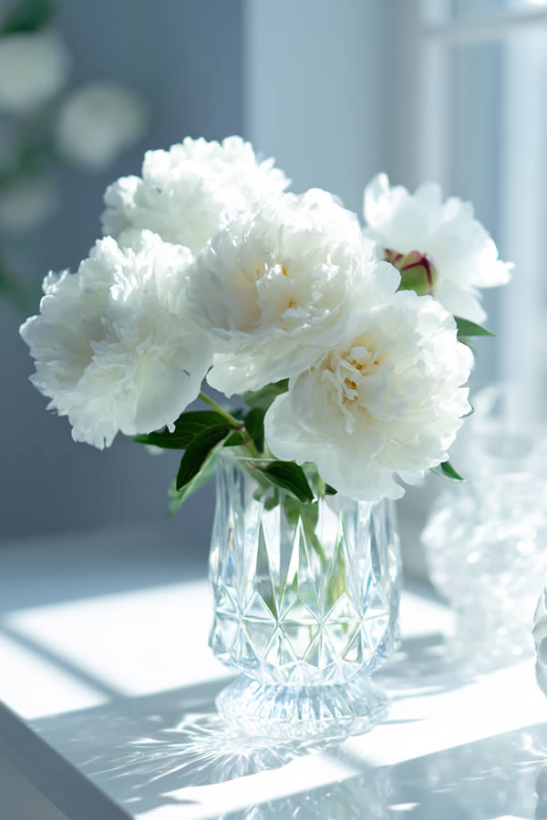 Fresh White Peonies In Crystal Vases Fresh White Peonies In Crystal Vases