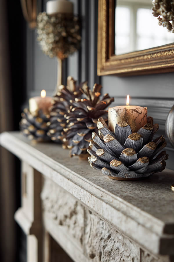 Frosted Pinecone Candle Holders