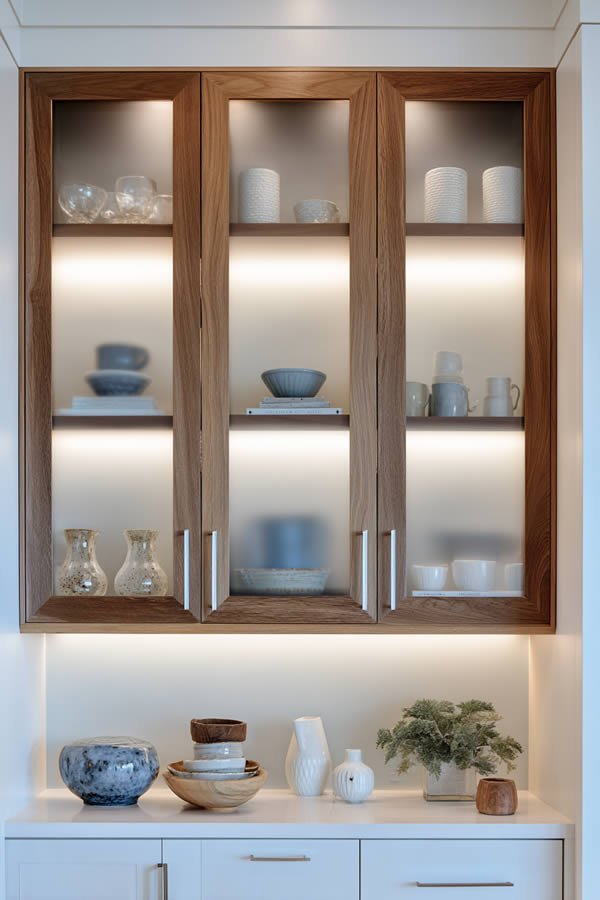 Glass Insert Kitchen Cabinet Makeover Display