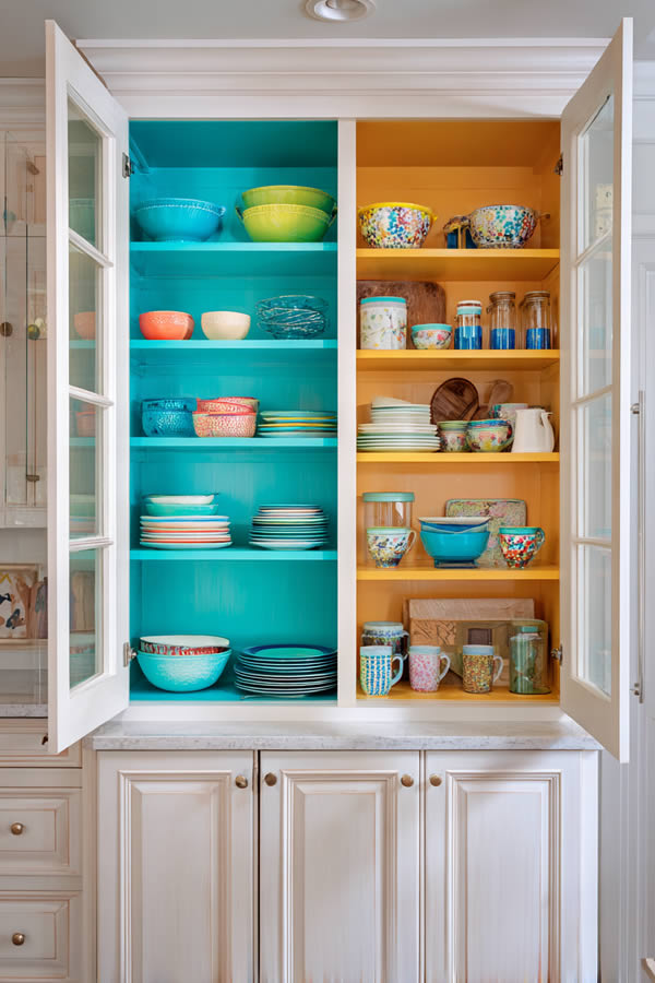 Kitchen Cabinet Interior Makeover Color Pop