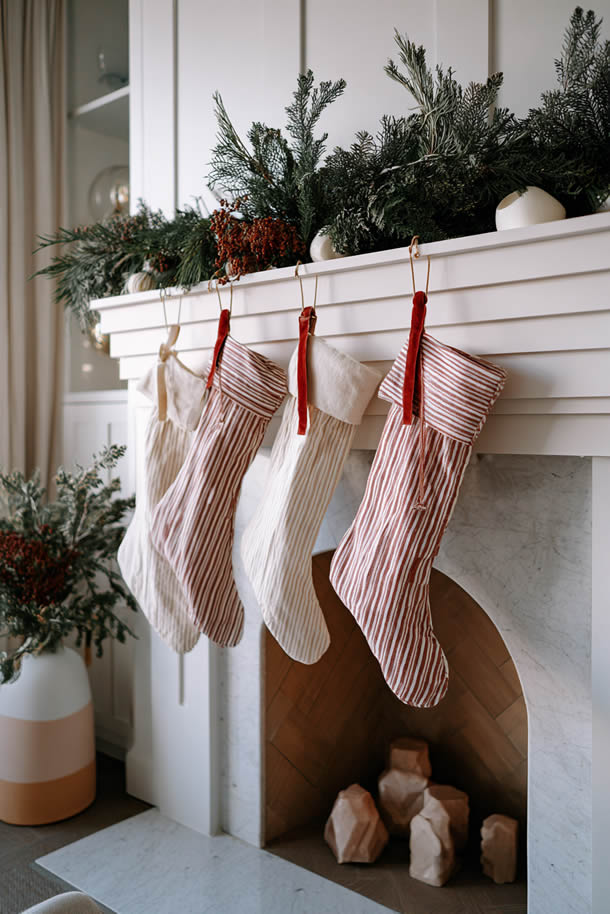 Linen Tea Towel Xmas Stockings