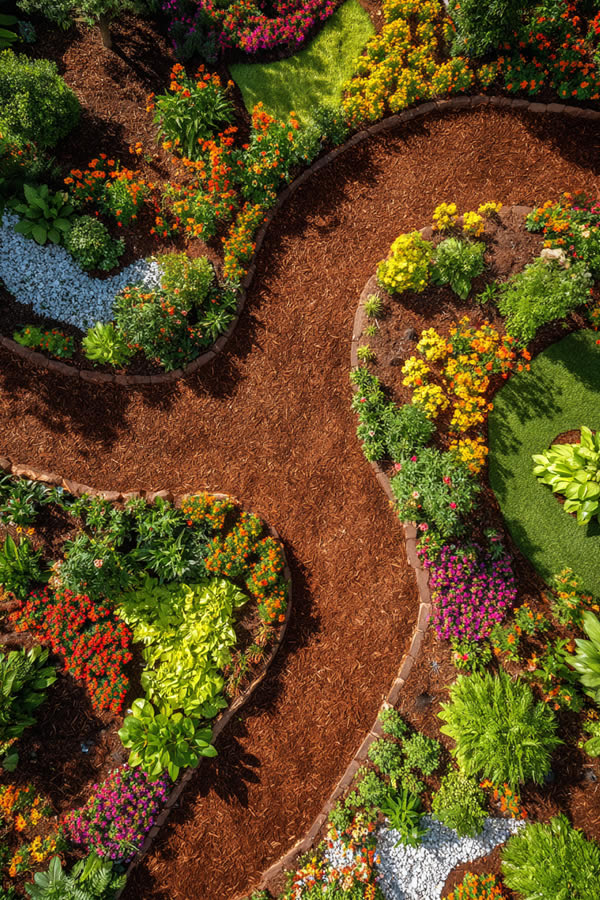 Mulched Flower Bed Shapes Yard