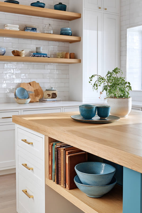 Open Shelving Kitchen Island Storage