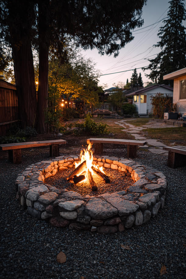Outdoor Fire Ring in Yard