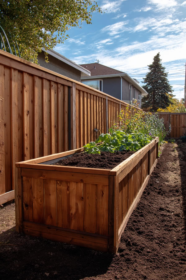 Raised Bed Along Fence Line Yard Idea
