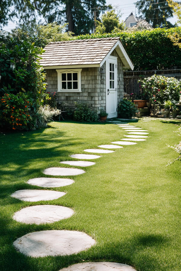 Stone Pathway Through Grass Yard Idea