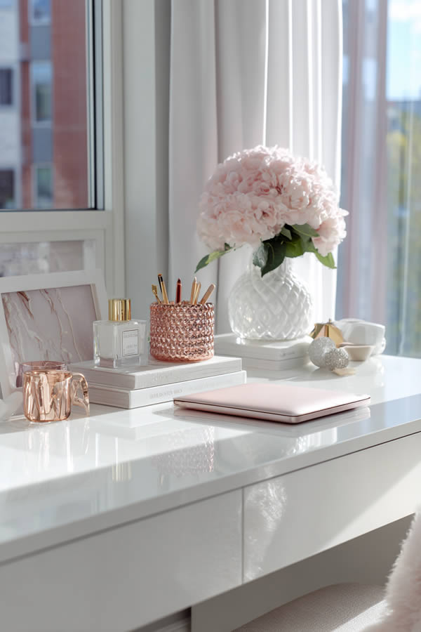 Ultra-Modern White Desk With Styling Ultra-Modern White Desk With Styling