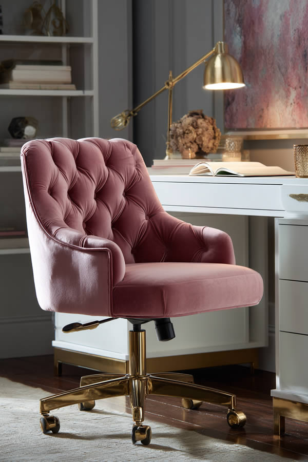 Velvet Tufted Office Chair In Dusty Rose Velvet Tufted Office Chair In Dusty Rose
