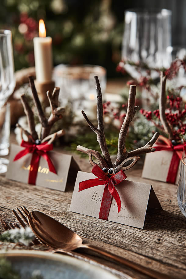 Xmas Natural Twig Reindeer Place Cards