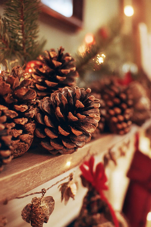 Xmas Pinecone Mantel Display