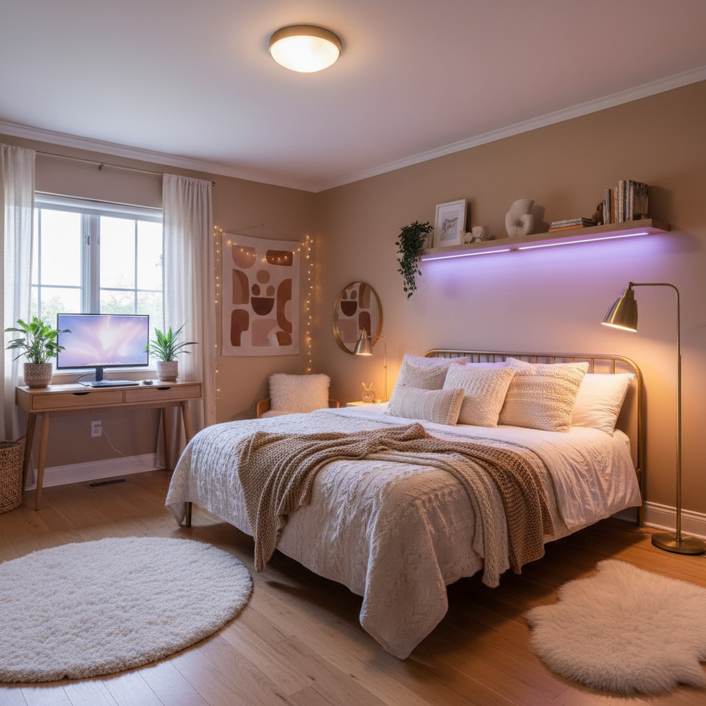 Cozy Vibe Teenage Girl Bedrooms with Color-Changing LED Setups