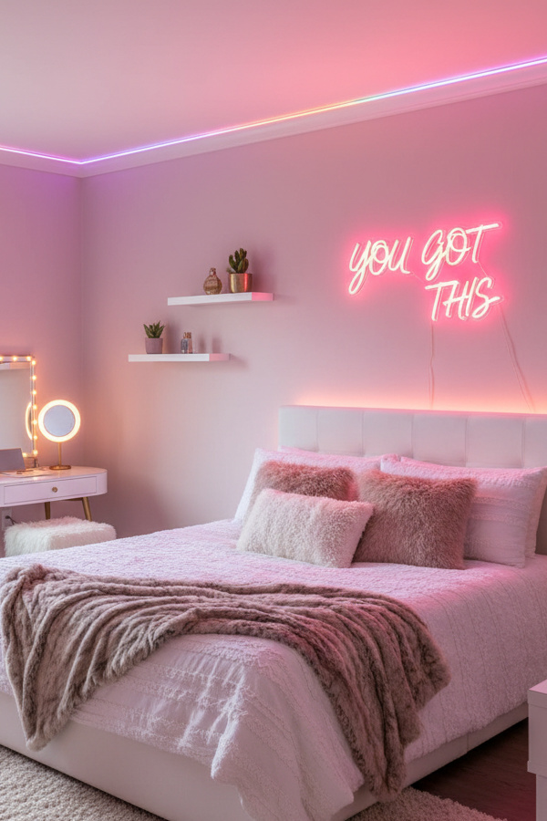 Bedroom Hot Pink Neon Led Sign With Motivational Quote