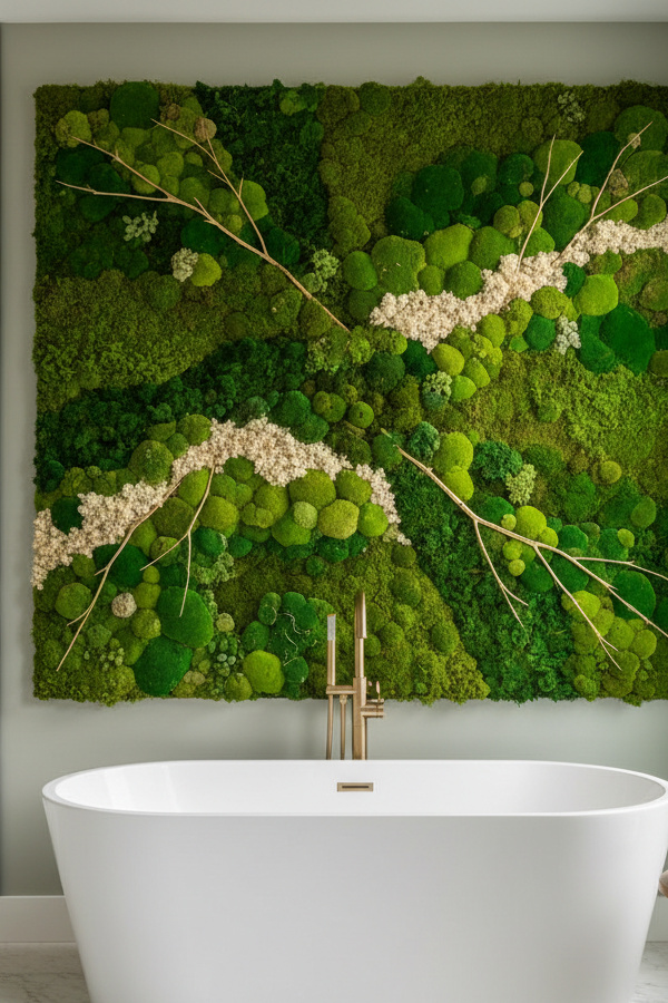 Bathroom Sage Green Living Moss Wall Installation Above Tub Bathroom Sage Green Living Moss Wall Installation Above Tub
