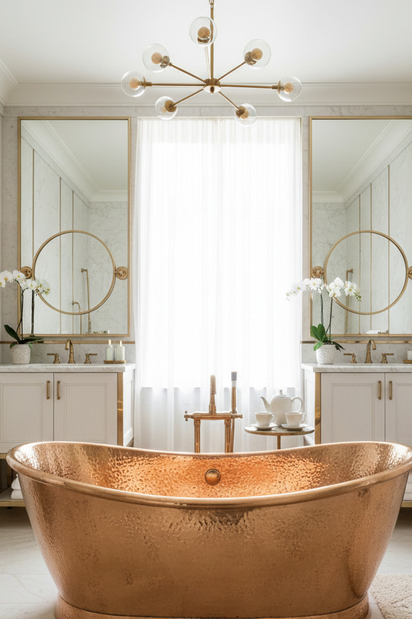 Bathroom Champagne Gold Hammered Copper Soaking Tub With Organic Shape Bathroom Champagne Gold Hammered Copper Soaking Tub With Organic Shape