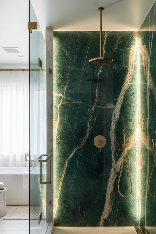 Bathroom Emerald Green Onyx Slab Backlit Shower Wall Bathroom Emerald Green Onyx Slab Backlit Shower Wall