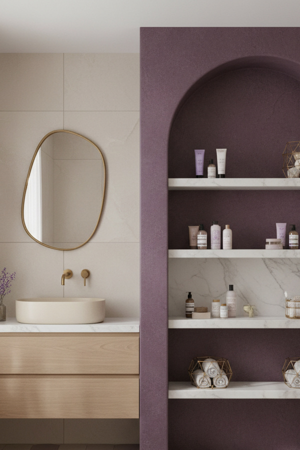 Bathroom Deep Plum Tadelakt Plaster Curved Shower Niche Bathroom Deep Plum Tadelakt Plaster Curved Shower Niche