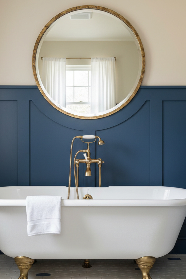 Bathroom Navy Blue Wainscoting Paired With A Vintage Clawfoot Tub Bathroom Navy Blue Wainscoting Paired With A Vintage Clawfoot Tub