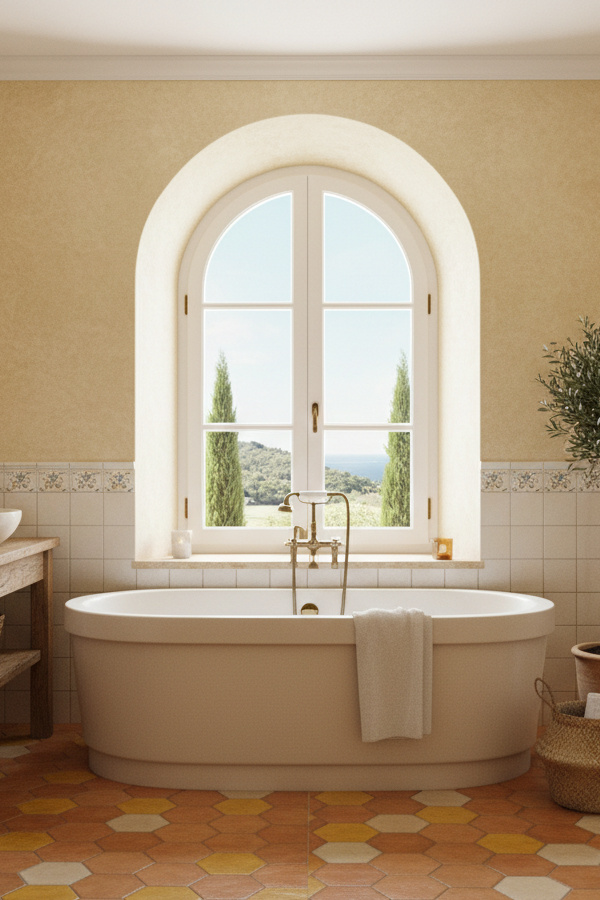 Bathroom Terracotta Hexagon Floor Tiles In Mediterranean Style Bathroom Terracotta Hexagon Floor Tiles In Mediterranean Style