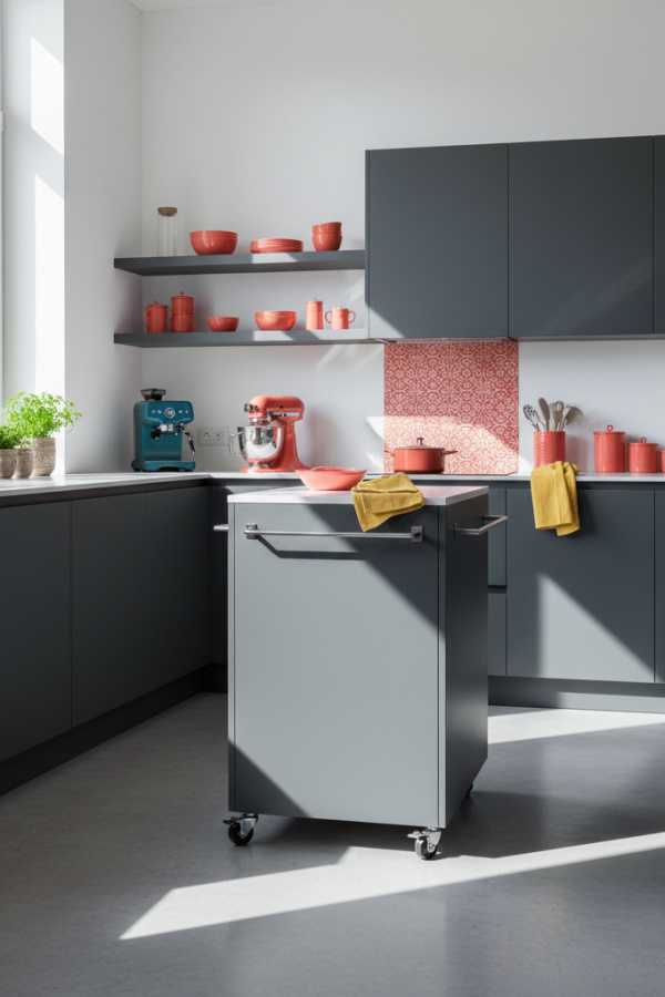 Modular Kitchen Cabinetry, Charcoal Gray Matte, Freestanding Storage Unit, Adjustable Feet, Bright Versatile Kitchen Modular Kitchen Cabinetry, Charcoal Gray Matte, Freestanding Storage Unit, Adjustable Feet, Bright Versatile Kitchen