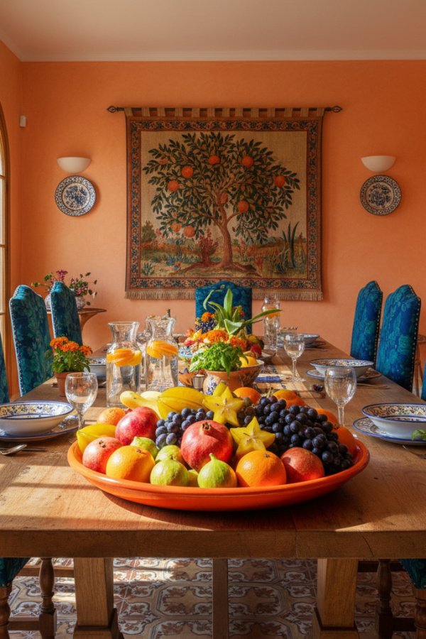 Persimmon Orange Ceramic Bowl With A Vibrant Fruit Display Persimmon Orange Ceramic Bowl With A Vibrant Fruit Display