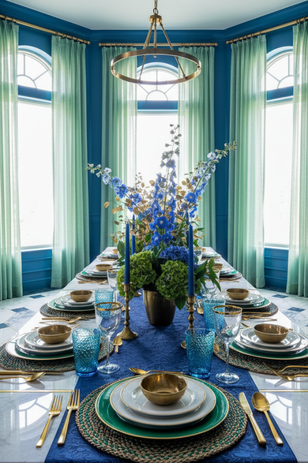 Indigo Blue Runner With A Vibrant Layered Table Setting Indigo Blue Runner With A Vibrant Layered Table Setting