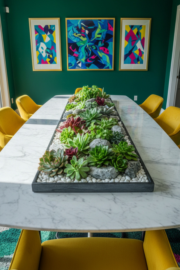 Modern Marble Platter With A Vibrant Succulent Garden Modern Marble Platter With A Vibrant Succulent Garden