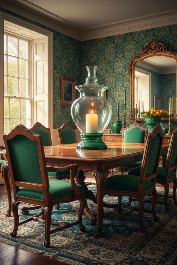 Jade Green Hurricane Lantern With A Sunlit Candle Display Jade Green Hurricane Lantern With A Sunlit Candle Display