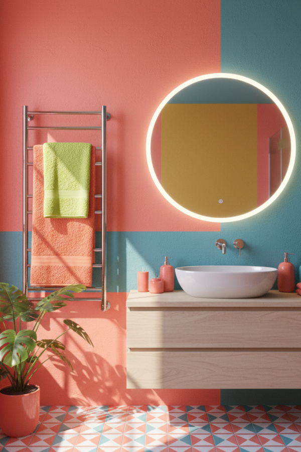 Close Up of Modern Vibrant Flair Bathroom Towel Rack on Wall Close Up of Modern Vibrant Flair Bathroom Towel Rack on Wall