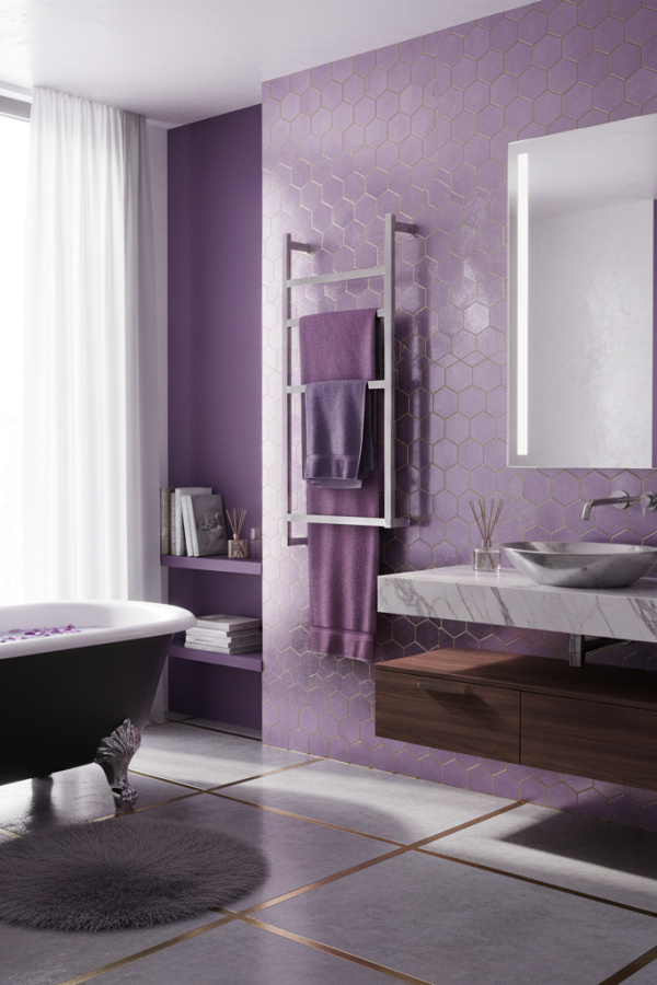 Close Up of Modern Edgy Glam Bathroom Towel Rack on Wall Close Up of Modern Edgy Glam Bathroom Towel Rack on Wall