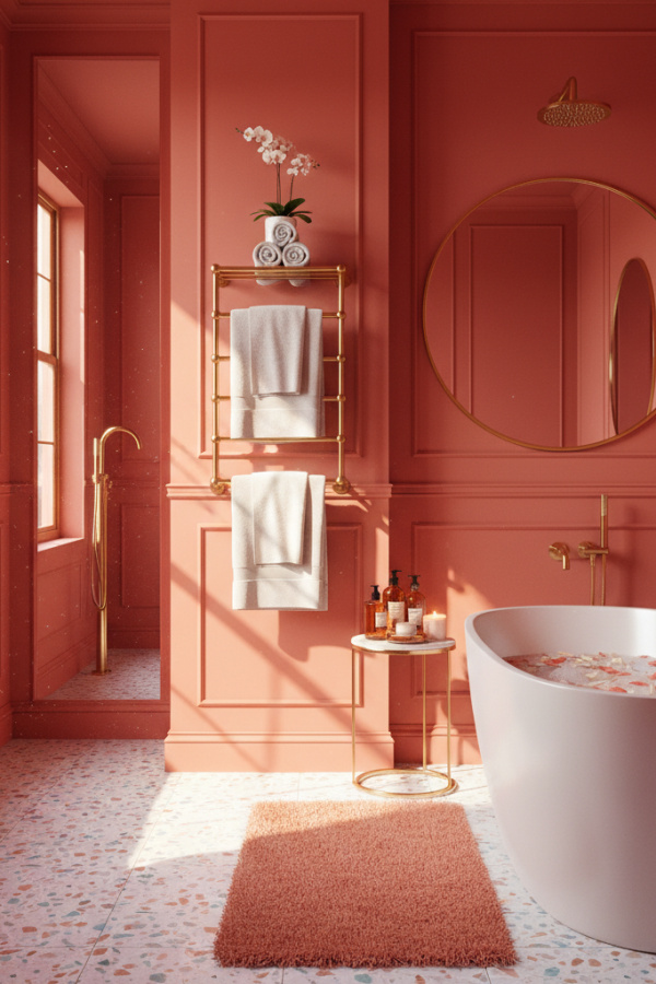 Close Up of Modern Feminine Bliss Bathroom Towel Rack on Wall Close Up of Modern Feminine Bliss Bathroom Towel Rack on Wall