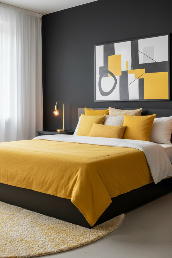 Minimalist Black Bedroom With Clean-Lined Furniture