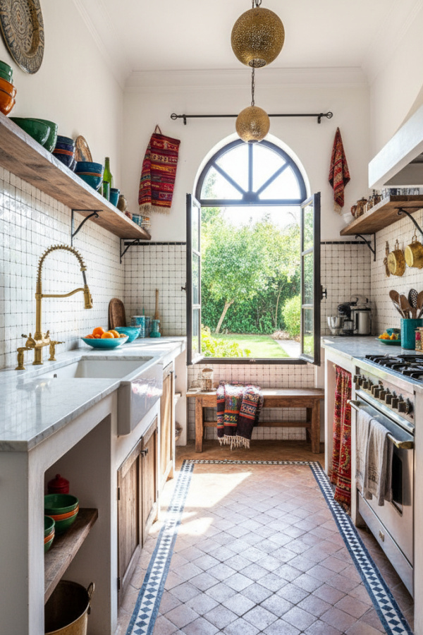Kitchen Backsplash, White Zellige Tile, Black Grout, Vibrant Moroccan Kitchen Kitchen Backsplash, White Zellige Tile, Black Grout, Vibrant Moroccan Kitchen