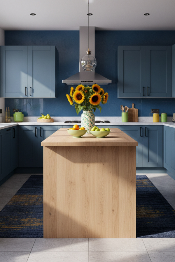 Kitchen Cabinets, Slate Blue Gray, Black Matte Hardware, Sunlit Organic Modern Kitchen Kitchen Cabinets, Slate Blue Gray, Black Matte Hardware, Sunlit Organic Modern Kitchen