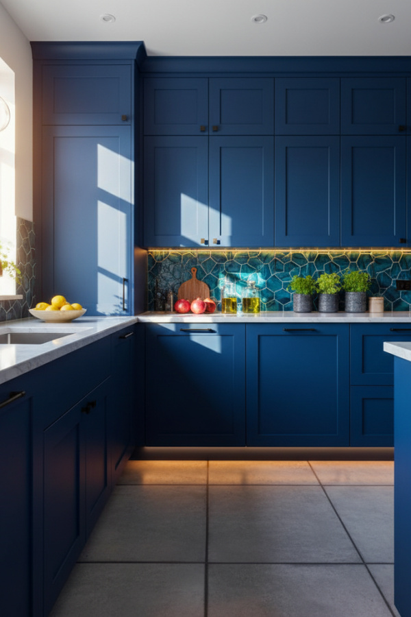 Kitchen Cabinets, Midnight Blue Matte Finish, Black Hardware, Vibrant Modern Kitchen Kitchen Cabinets, Midnight Blue Matte Finish, Black Hardware, Vibrant Modern Kitchen