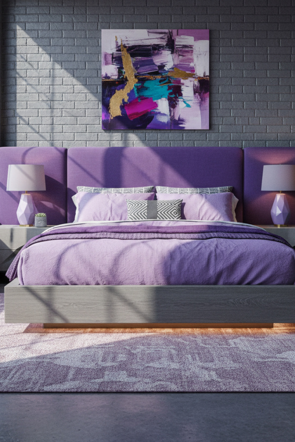 Floating Platform Bed, Weathered Gray Oak, LED Underlit Base, Modern Industrial Bedroom Floating Platform Bed, Weathered Gray Oak, LED Underlit Base, Modern Industrial Bedroom