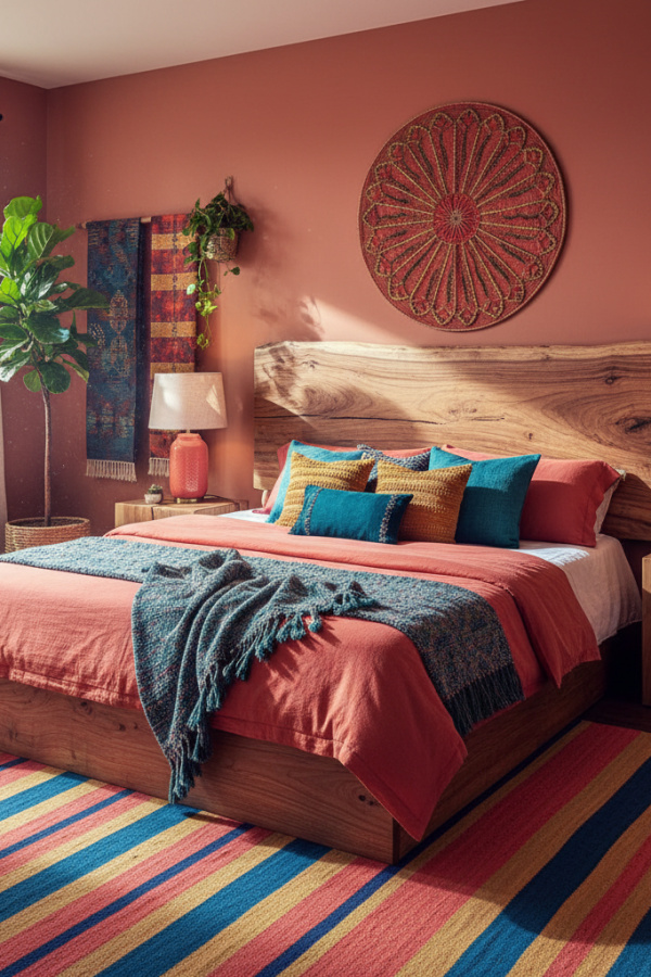 Platform Bed, Reclaimed Teak, Live Edge Headboard, Sunlit Sustainable Bedroom Platform Bed, Reclaimed Teak, Live Edge Headboard, Sunlit Sustainable Bedroom