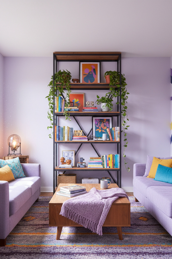 College Apartment Living Room, Black Metal Shelving, Industrial Look, Affordable IKEA, Sunlit Modern Urban Space