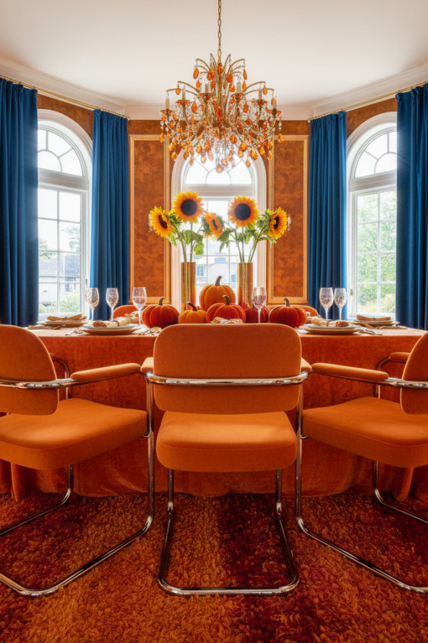 Tangerine Velvet Cantilever Chair With A Vibrant Chrome Frame Tangerine Velvet Cantilever Chair With A Vibrant Chrome Frame