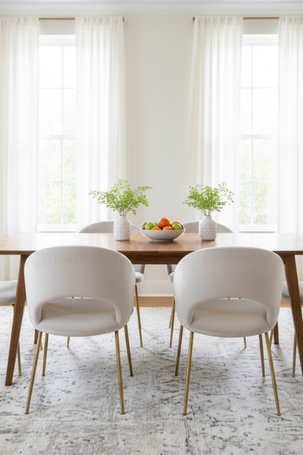 Oyster White Velvet Sleek Armchair In A Modern Neutral Dining Room Oyster White Velvet Sleek Armchair In A Modern Neutral Dining Room