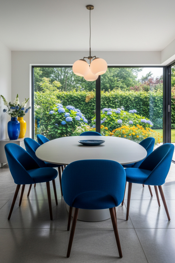 Matte Finish Oval Table In A Contemporary Neutral Dining Room