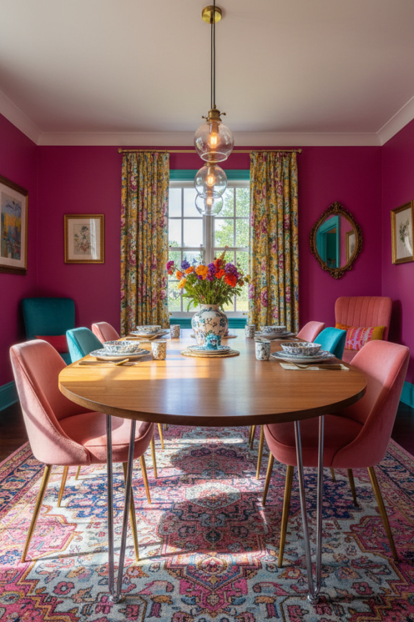Wood Top Oval Table With Sunlit Chrome Hairpin Legs