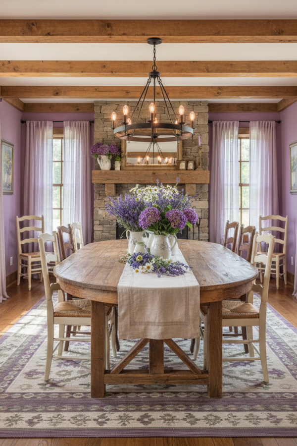 Reclaimed Wood Oval Table In A Sunlit Farmhouse Style