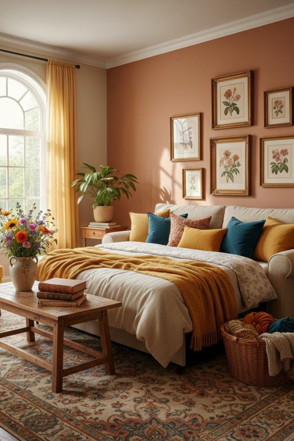 Small Living Room, Beige Sofa Bed, Convertible Design, Dual Purpose, Sunlit Multi-Functional Space Small Living Room, Beige Sofa Bed, Convertible Design, Dual Purpose, Sunlit Multi-Functional Space