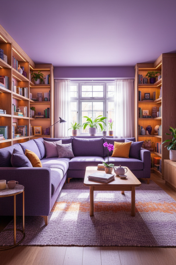 Small Living Room, Neutral Sectional, Built-In Shelving, Corner Configuration, Sunlit Smart Space Small Living Room, Neutral Sectional, Built-In Shelving, Corner Configuration, Sunlit Smart Space