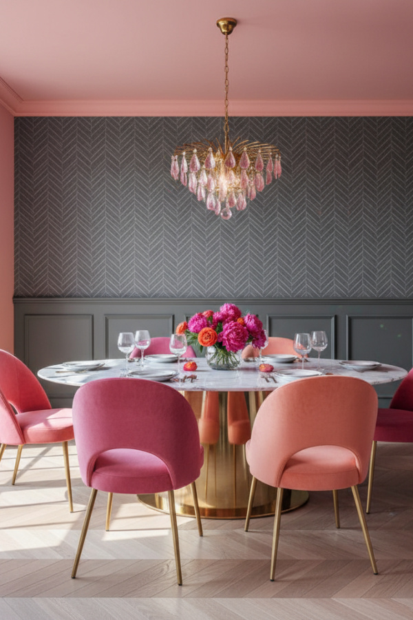 Slate Gray Herringbone Wallpaper And Contemporary Wainscoting Style Slate Gray Herringbone Wallpaper And Contemporary Wainscoting Style